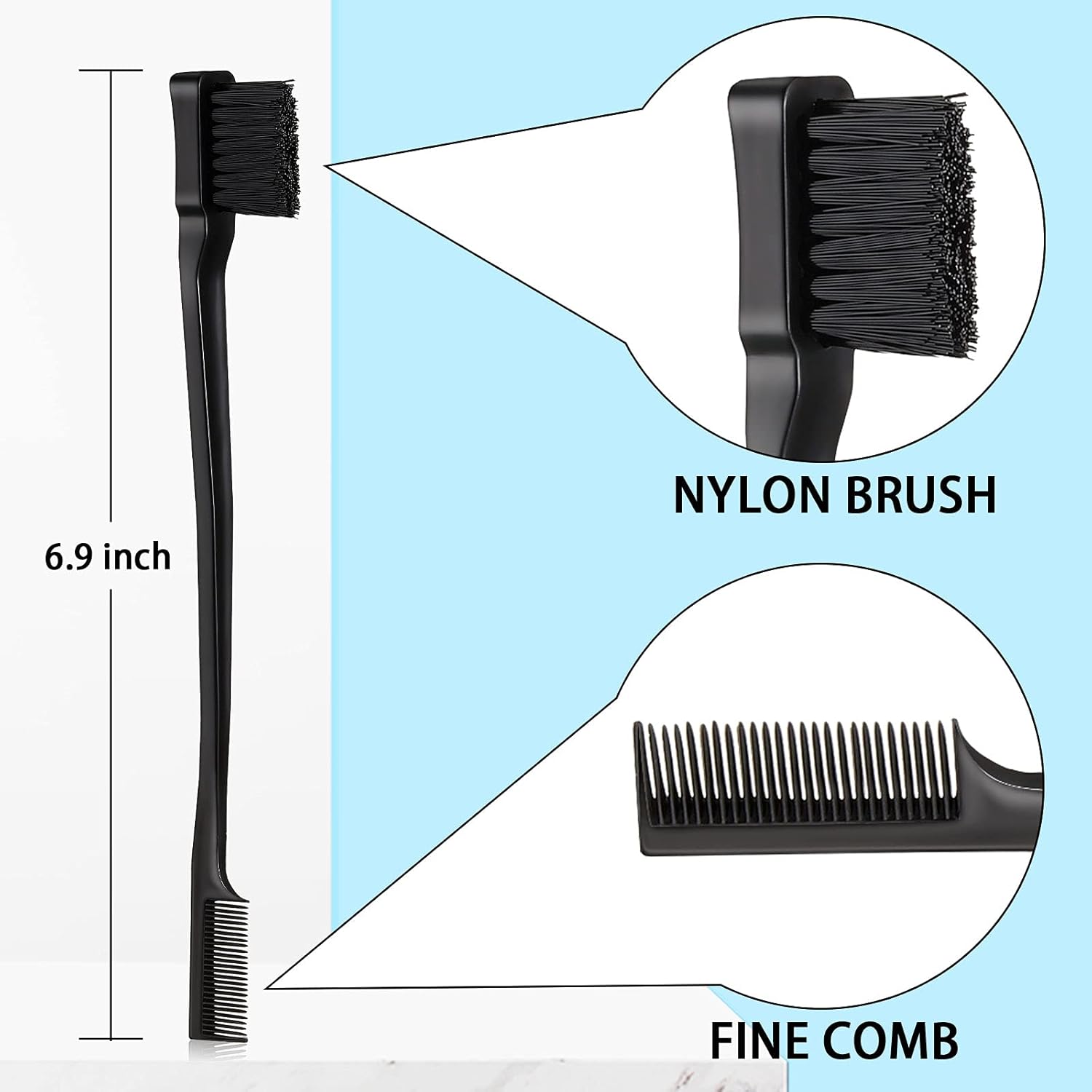 3 Pcs Slick Back Hair Brush Set Bristle Brush Edge Control Teasing Comb for Women Black Hair(Black) โ image 2