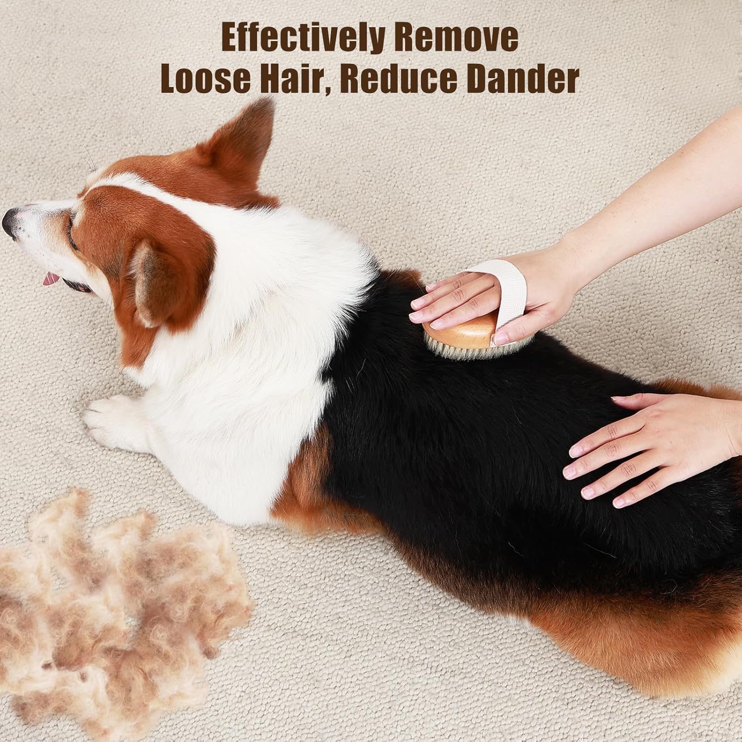 Soft Boar Bristle Pet Palm Brush for Short Haired Dogs and Cats with Band, Reduce Shedding, Ergonomic Dog Brush, Easy to Hold and Reduces Stress On Your Wrist — image 2