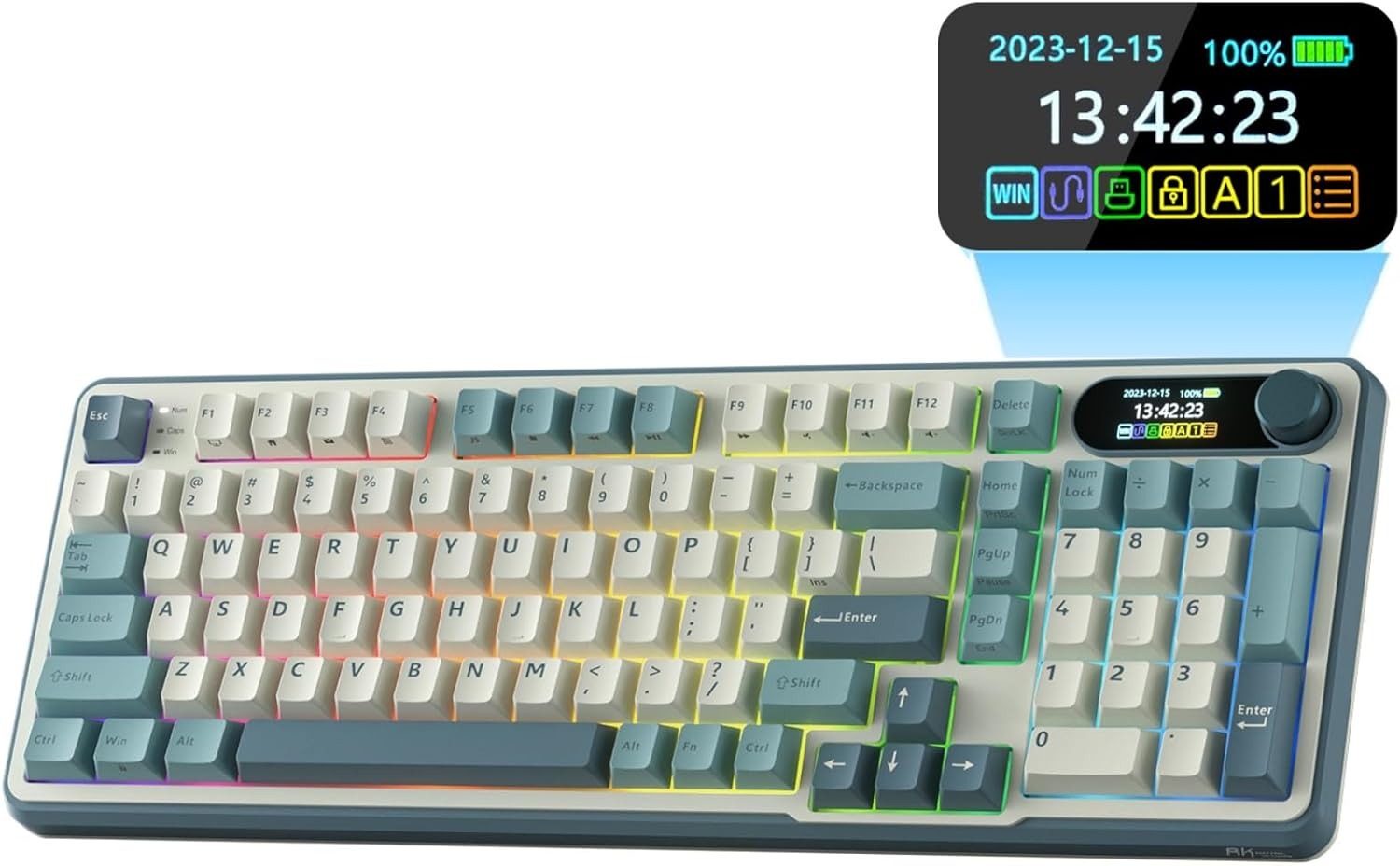 RK ROYAL KLUDGE S98 Mechanical Keyboard w/Smart Display & Knob, Top Mount 96% Wireless Mechanical Keyboard BT/2.4G/USB-C, Hot Swappable, Pale Green Switch 98