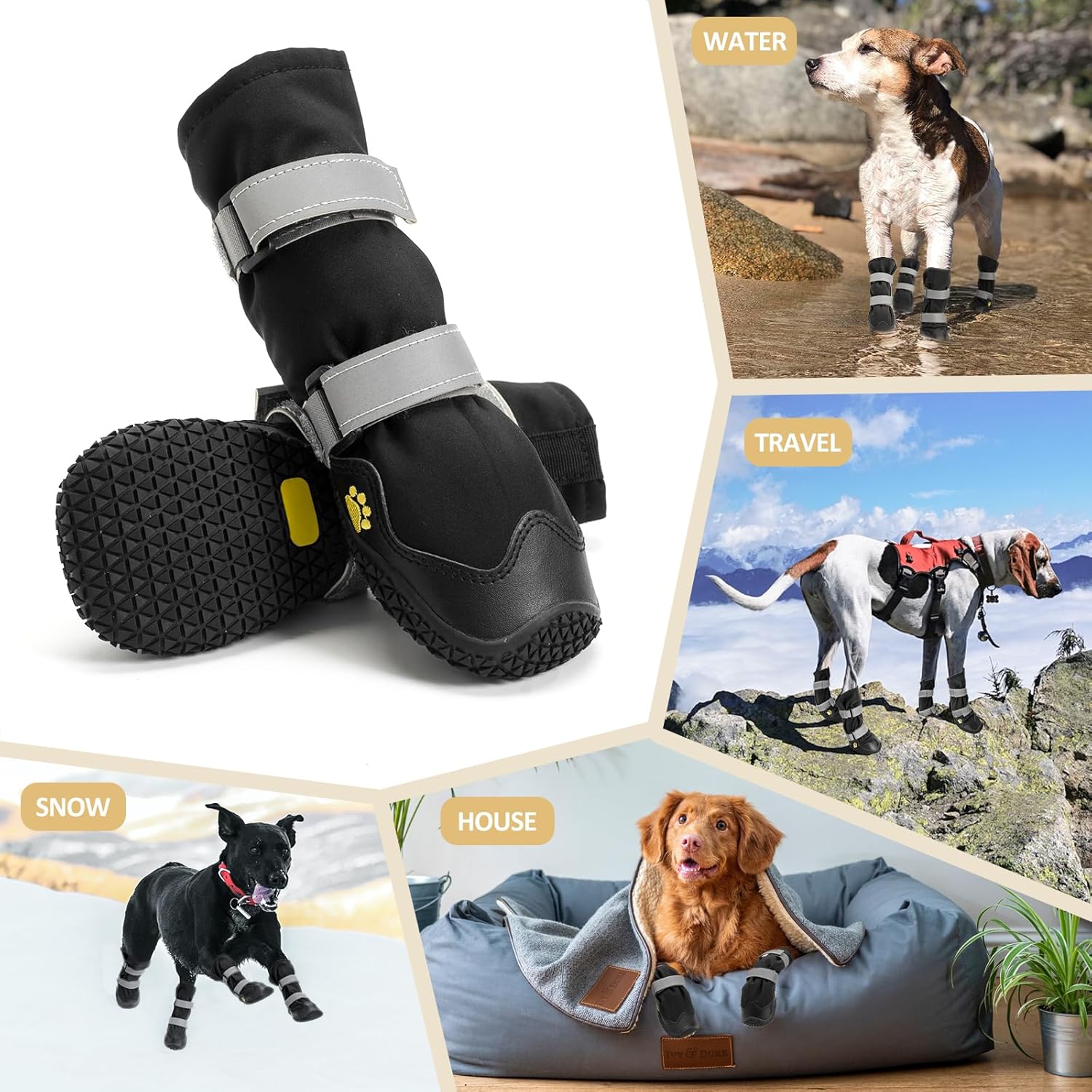 Anti-slip dog shoes with reflective strips, high waterproof dog boots, durable leather rubber sole dog paw protectors for small, medium and large dogs, 4 — image 5