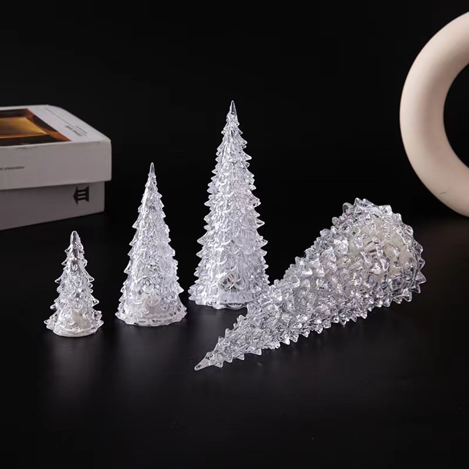 8.6" Acrylic Christmas Tree Lamp, 7 Colors Changing Light, Colorful Acrylic Light Up Tree, LED Night Light Xmas Table Decoration for Home Party Holiday — image 3