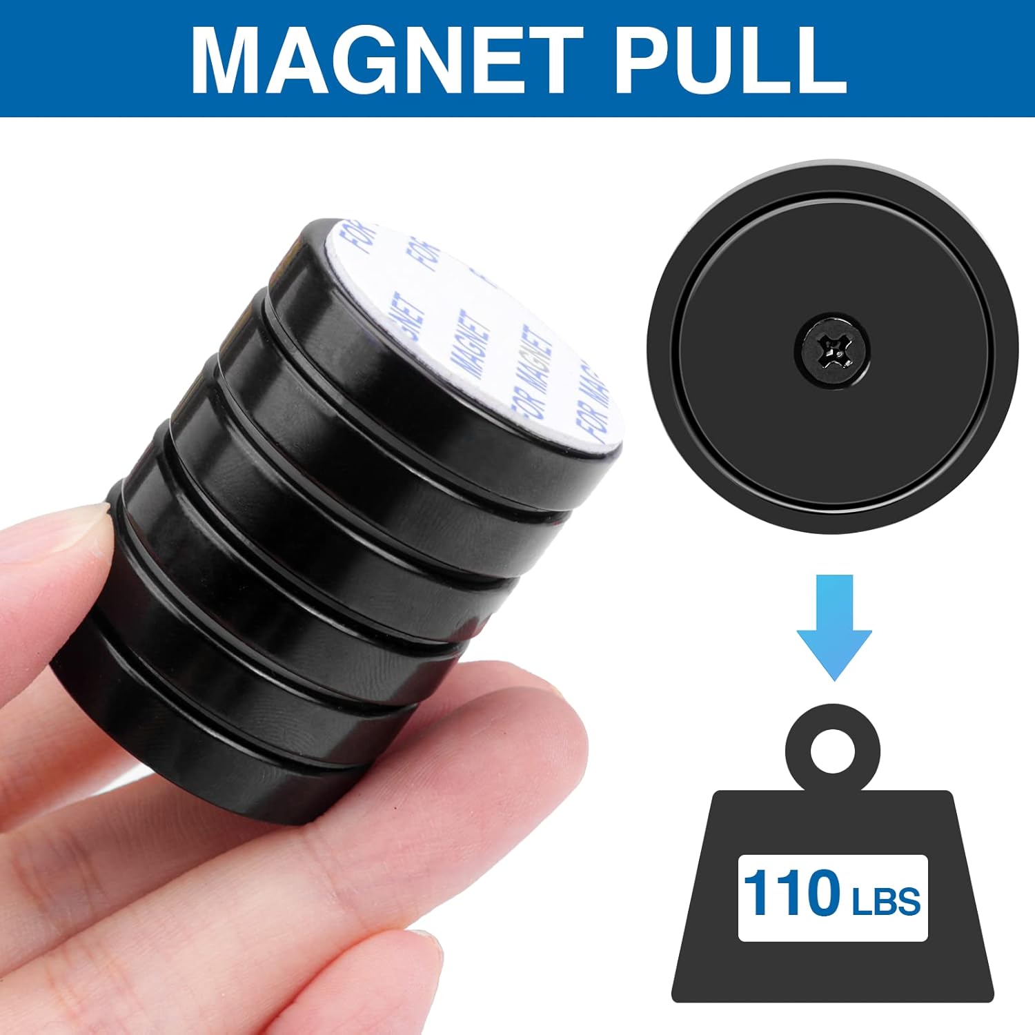 Magnets with Holes, 70 lb+ Waterproof Strong Neodymium Cup Disc Screws for Wall Mounting, Lifting Tools - Pack of 6 Black 70lb-6p — image 3