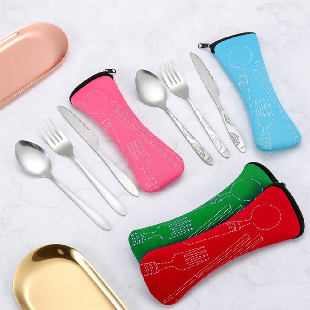 4PCS Cutlery Set Stainless Steel Cutlery for Cutter Fork Spoon Surface Carved Portable Lightweight Durable Tableware Set โ image 4