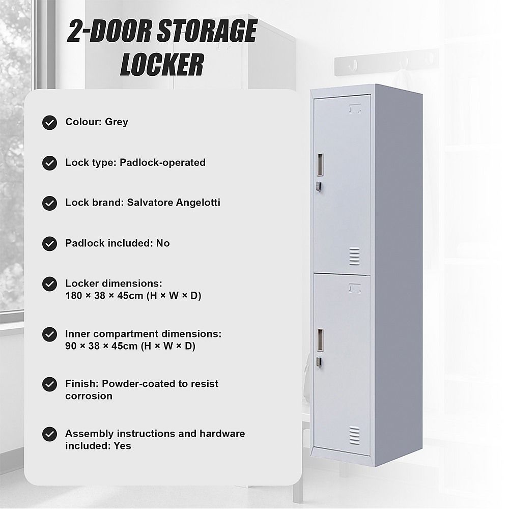 2-Door Vertical Locker for Office Gym Shed School Home Storage — image 5