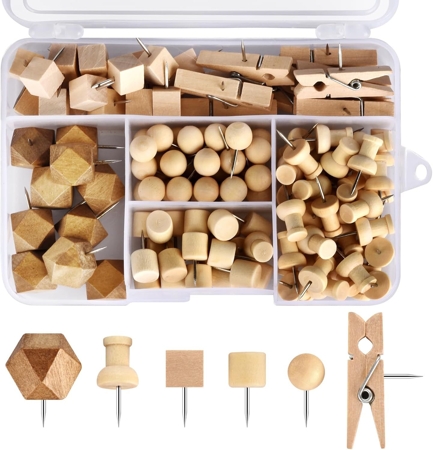 128 Piece Decorative Wooden Pins for Cork Boards and Walls