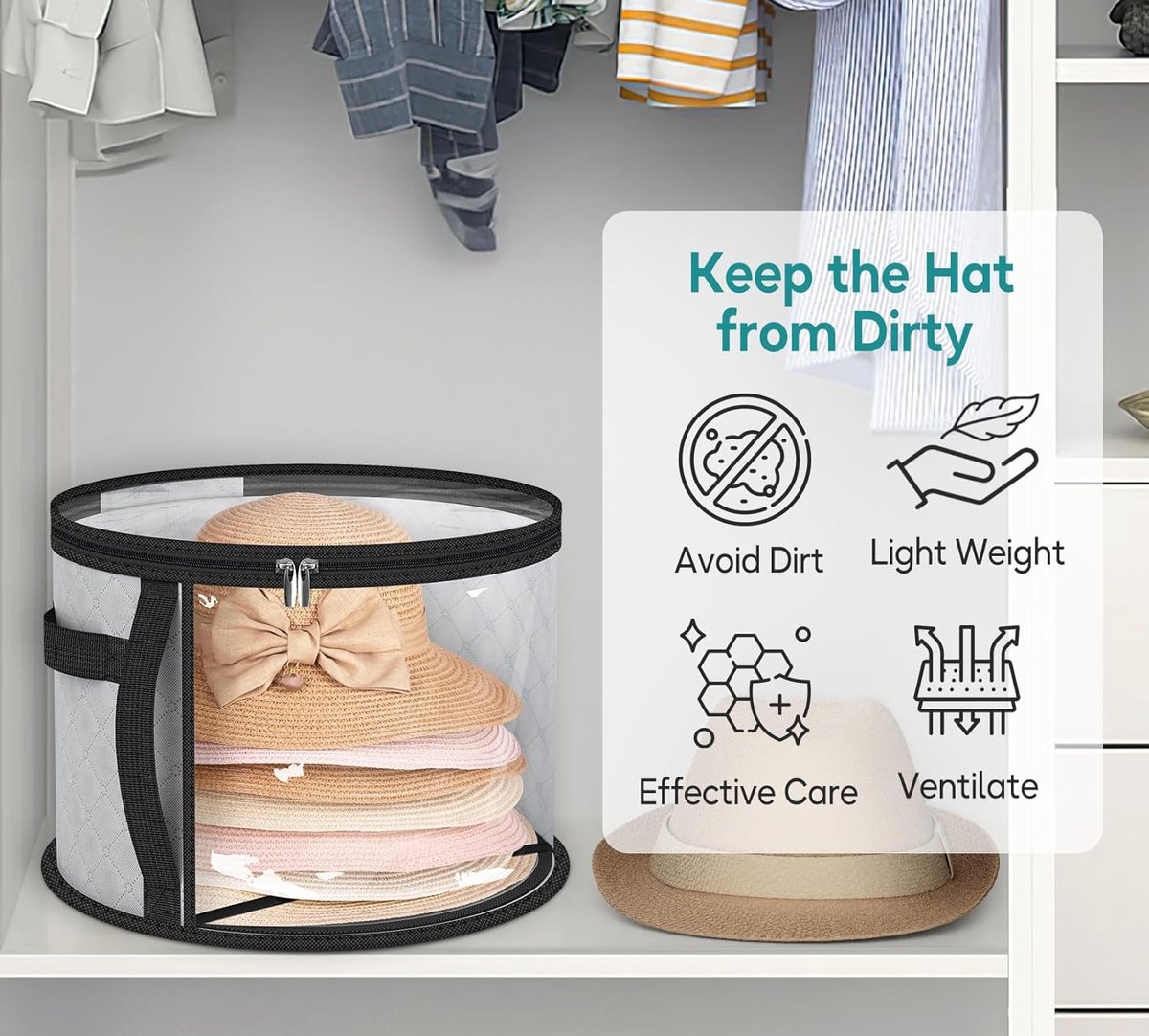 Hat Box - Hat Storage Box - Storage Box for Hats - Round Hat Boxes - Foldable Hat Storage Boxes - Stackable Hat Organizer - Baseball Cap Organizer - Hat Box — image 6