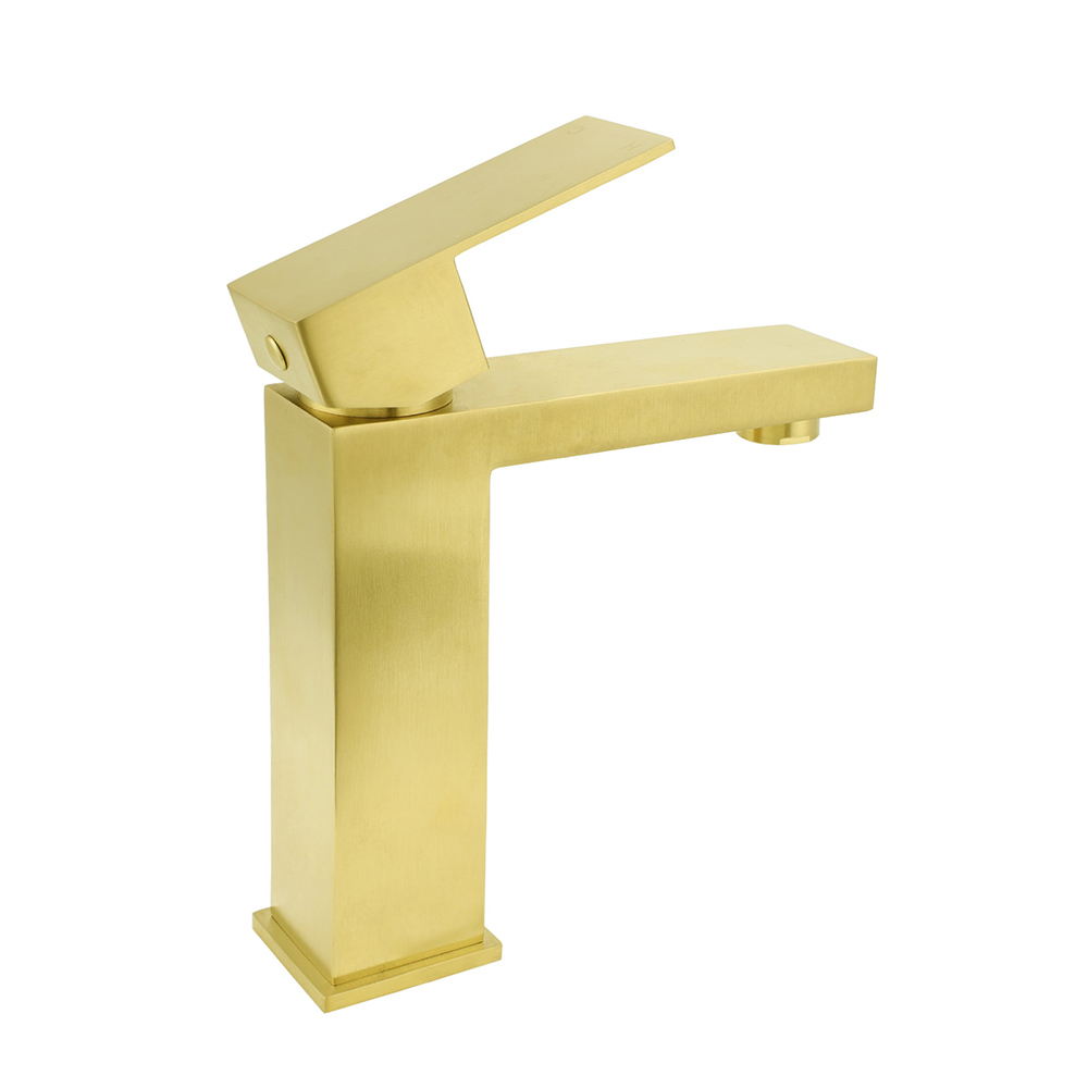 Brushed Gold 165mm Square Basin Mixer Faucet Hot Cold Tap Kitchen Laundry Vanity — image 3