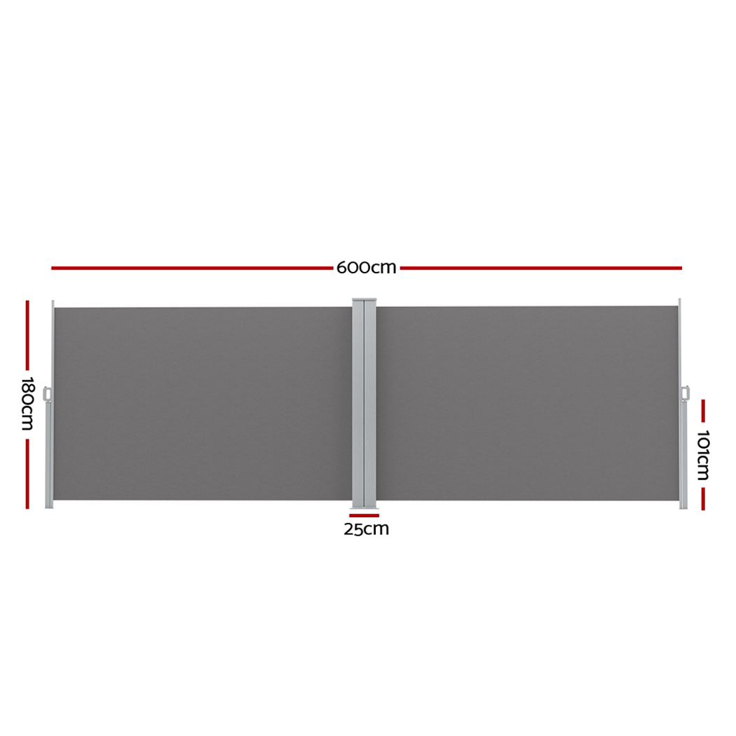 Instahut Side Awning Sun Shade Outdoor Retractable Privacy Screen 1.8 × 6M Grey — image 2