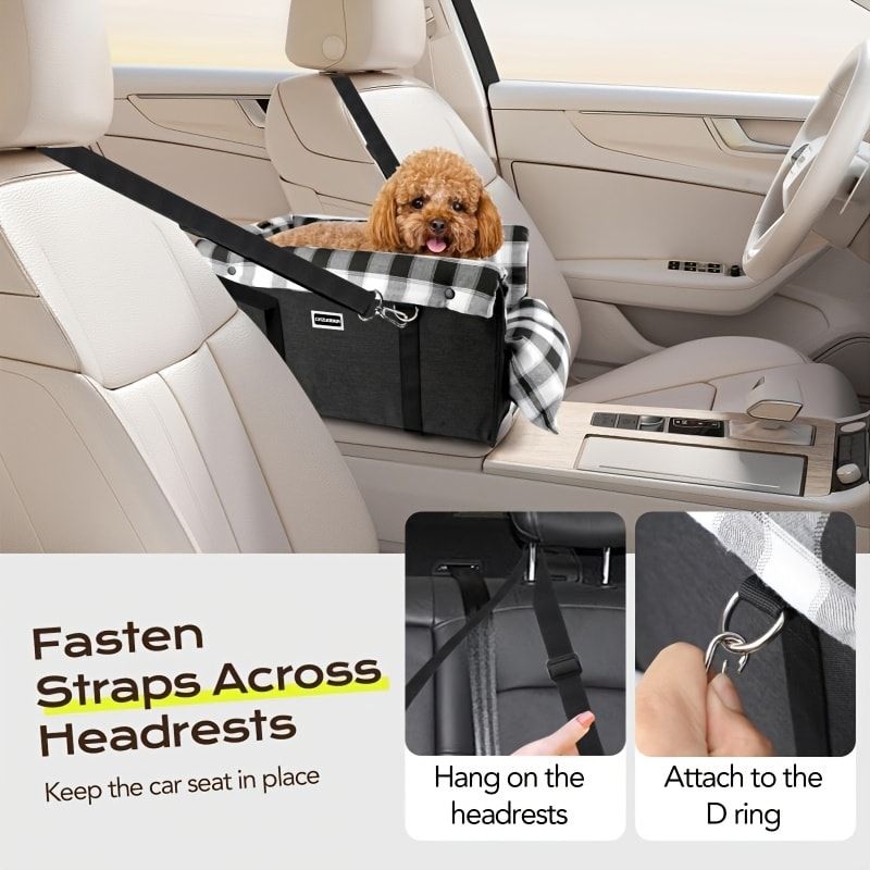 Portable Pet Car Seat for Small Dogs & Cats, Foldable Center Console Pet Bed with Safety Tether, Anti-Slip Bottom, and Removable Cushion for Safe and — image 6