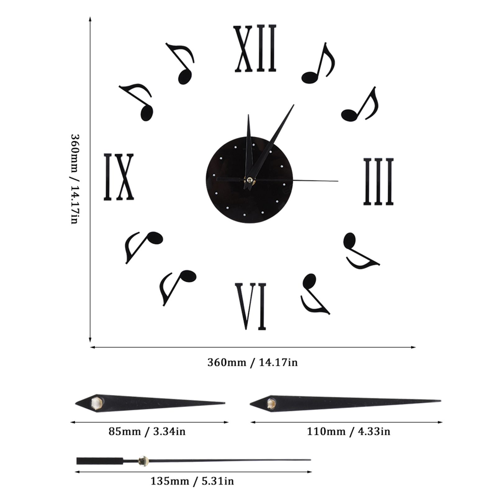 Musical Note Wall Clock with Vinyl CD Dial Plate and 3D Roman Numerals for Home Decor — image 2