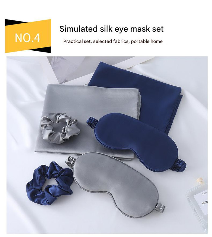 Luxury Satin Sleep Mask Gift Set,4-Piece with Pillowcase and Hair Accessories(Black) โ image 5