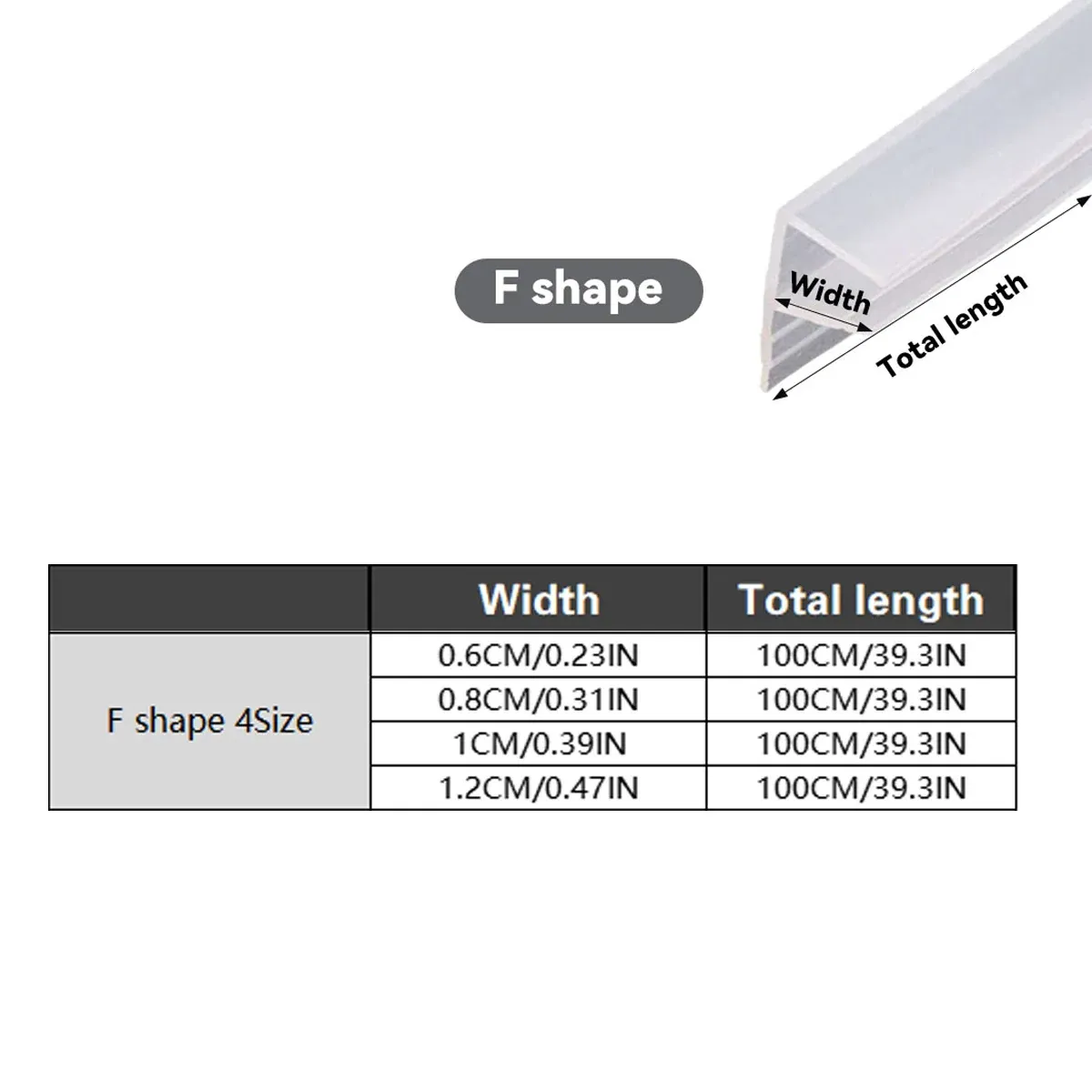 Transparent Silicone Seal Strip in F Shape for Glass Doors Windows - 1.2cm x 100cm β image 3