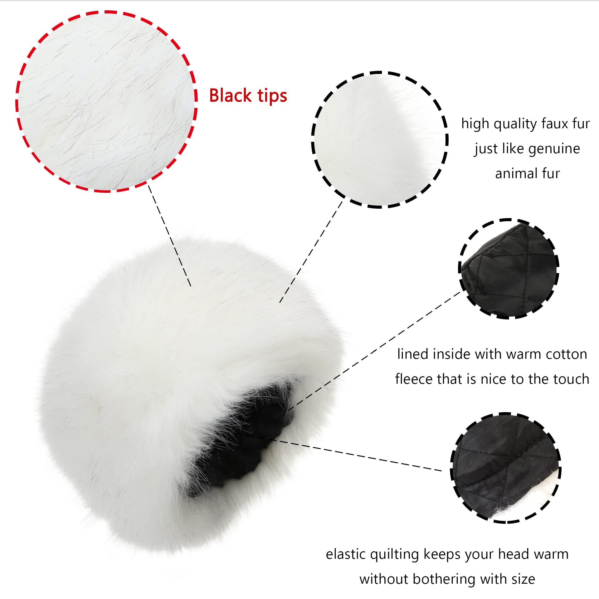 1 pcs Women's Faux Fur Hat for Winter with Stretch Cossack Russian Style White Warm Cap Winter skiing โ image 2