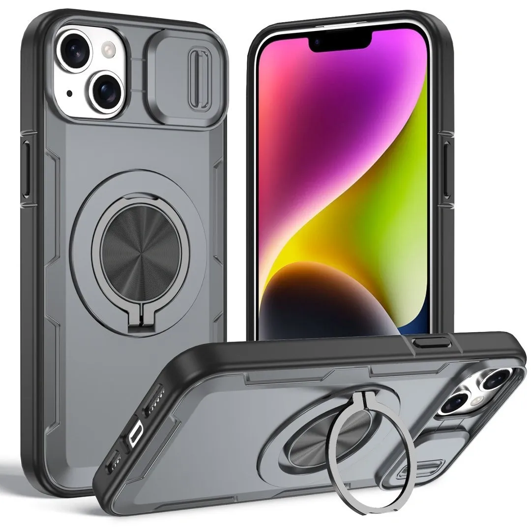 2-in-1 Magnetic Sliding Lens Case, Grey for iPhone 14 Plus