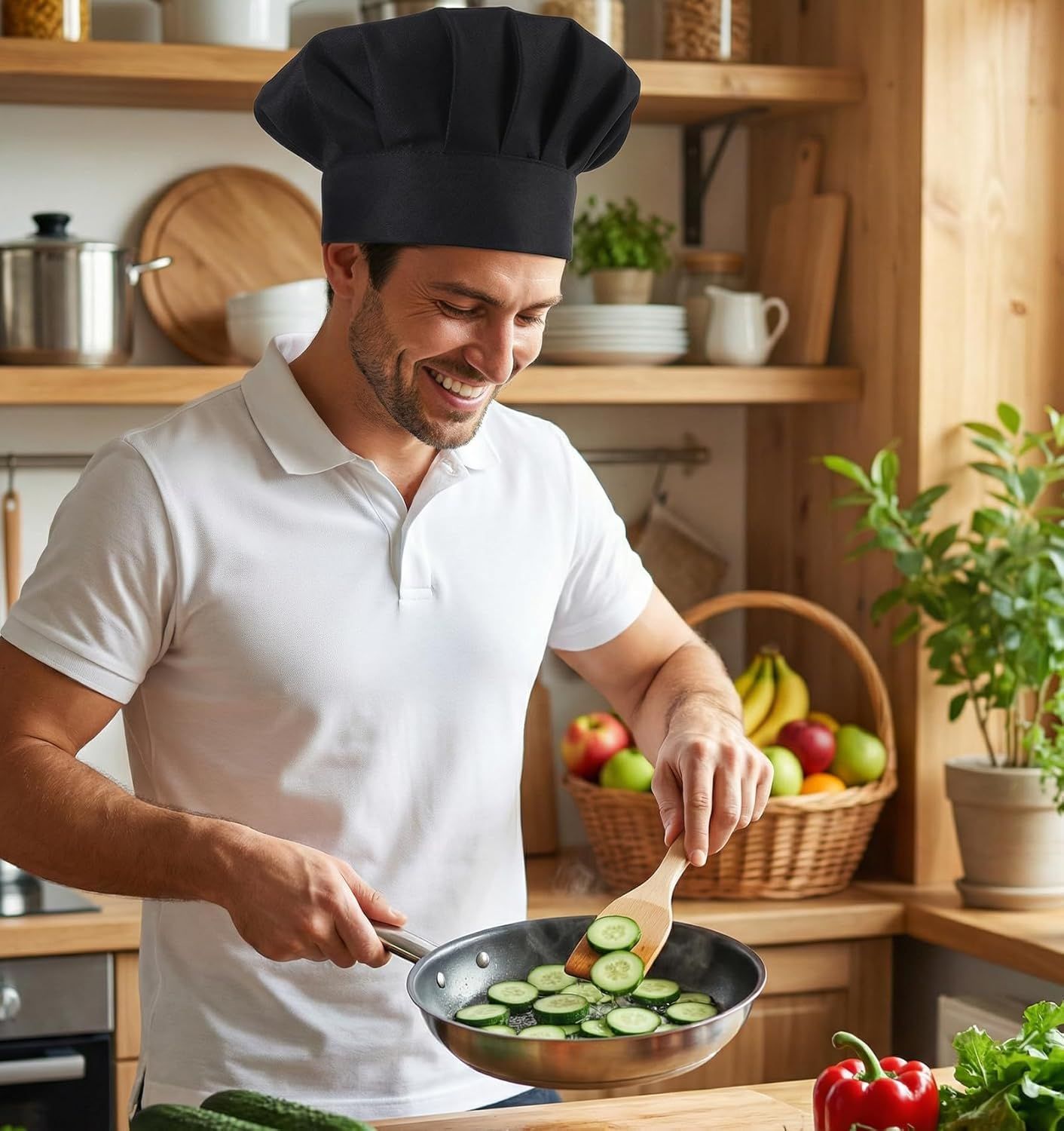 2PCS Black Chef Hat, Chef Cap for Men & Women, Breathable Baker's Hat for Cooking, Kitchen, Reusable & Washable โ image 6