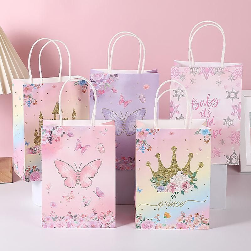 30pcs Pink Romantic Flower Tote Bag Cowhide Paper Elegant Design Gift Bag - Snowflake โ image 5