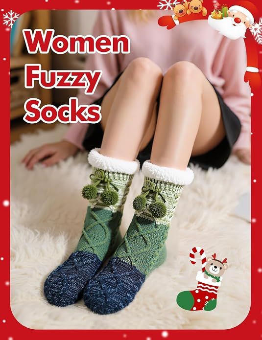 Women Slipper Fuzzy Socks, Non Slip Winter Warm Fluffy Fleece Lined Cozy Soft Thick Comfy Thermal Christmas Sock — image 3