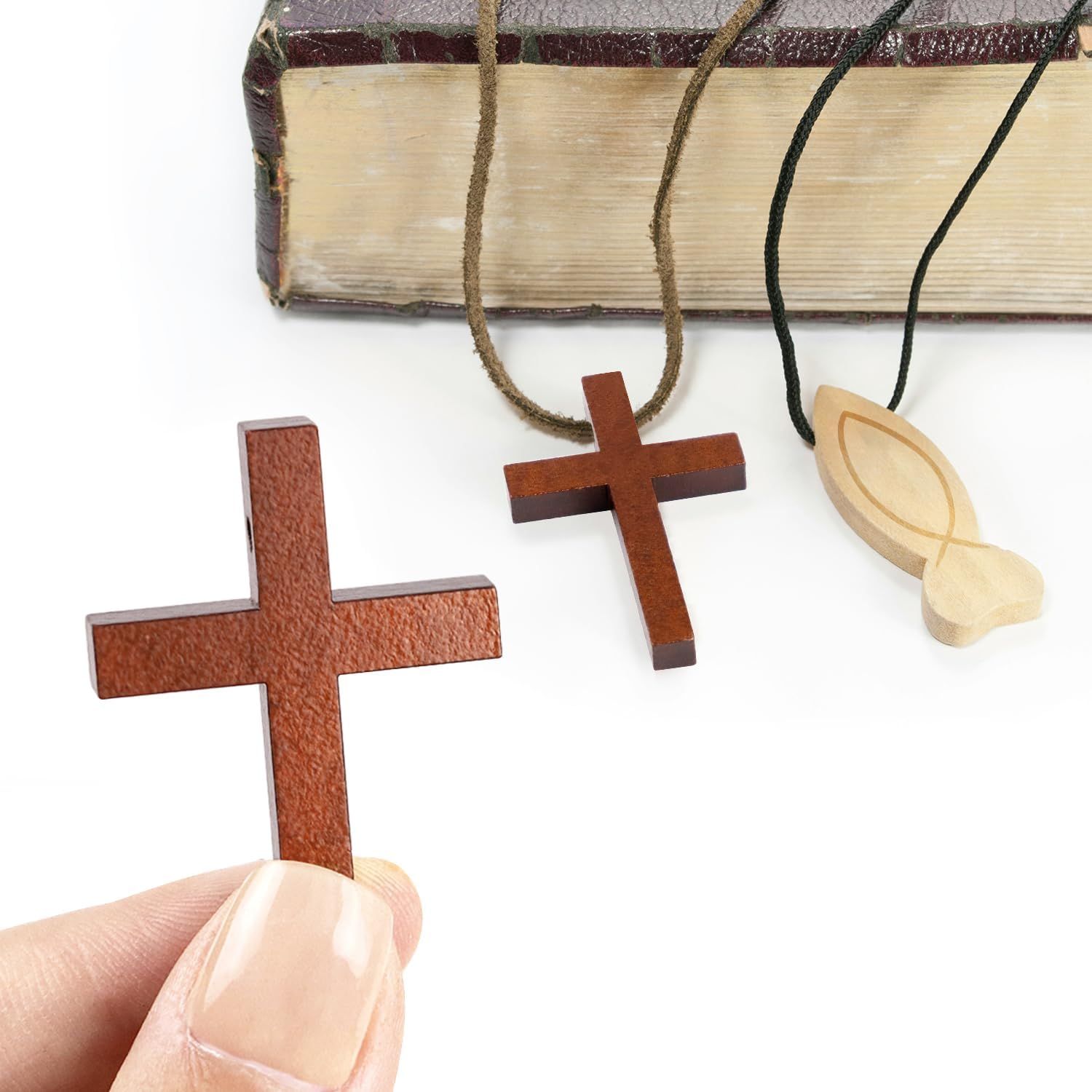 50 Pack Small Wooden Cross Pendants, Unfinished Wood Charms for Easter Crafts, Baptism Favours, Rosary Jewellery and DIY Decor, 3 x 4.1 cm — image 5