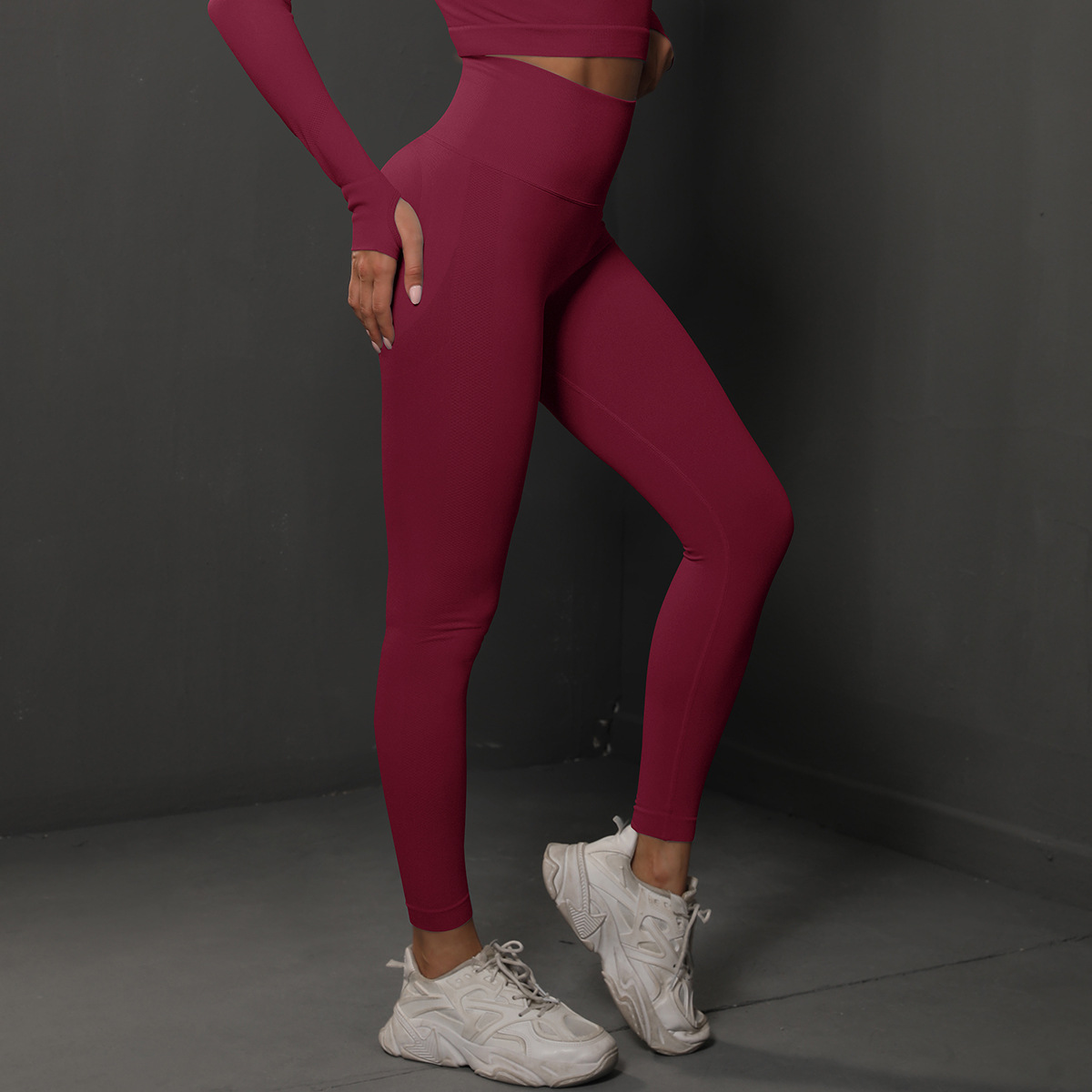 Size S Claret Red Seamless High-Waisted Yoga Pants for Women - Lift Workout Leggings for Running, Gym, and Fitness — image 3
