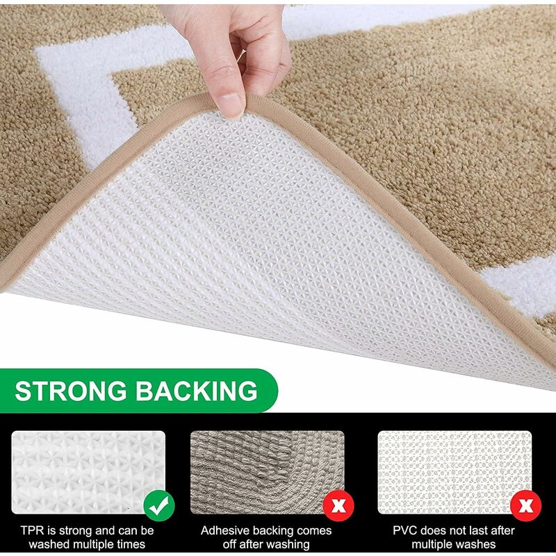 Non-Slip Bath Mat, Soft Microfiber Bathroom Mat, Absorbent High Pile Bath Mat, Machine Washableable - 40 × 60 Cm - Beige — image 4