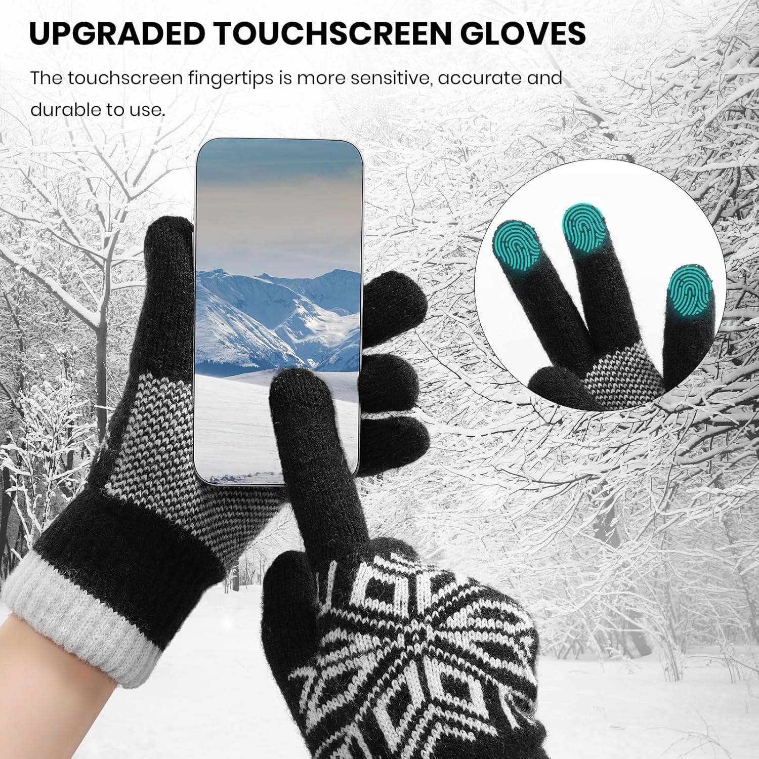 Winter Gloves for Women & Men Wool Winter Gloves Warm Thicken Fleece Touch Screen Glove for Cold Weather — image 2