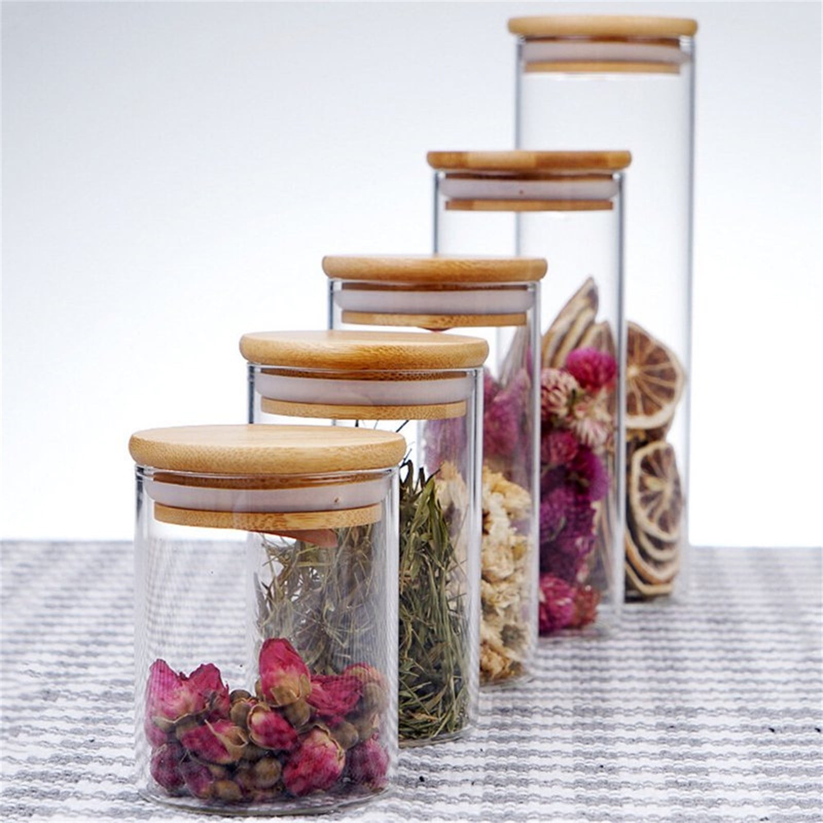 1 Piece Glass Jar with Lid Airtight, Food Storage Container, Bamboo Large Canisters, Hold Beans Candy Nuts Sugar, Transparent, 6.5 × 8 cm — image 3