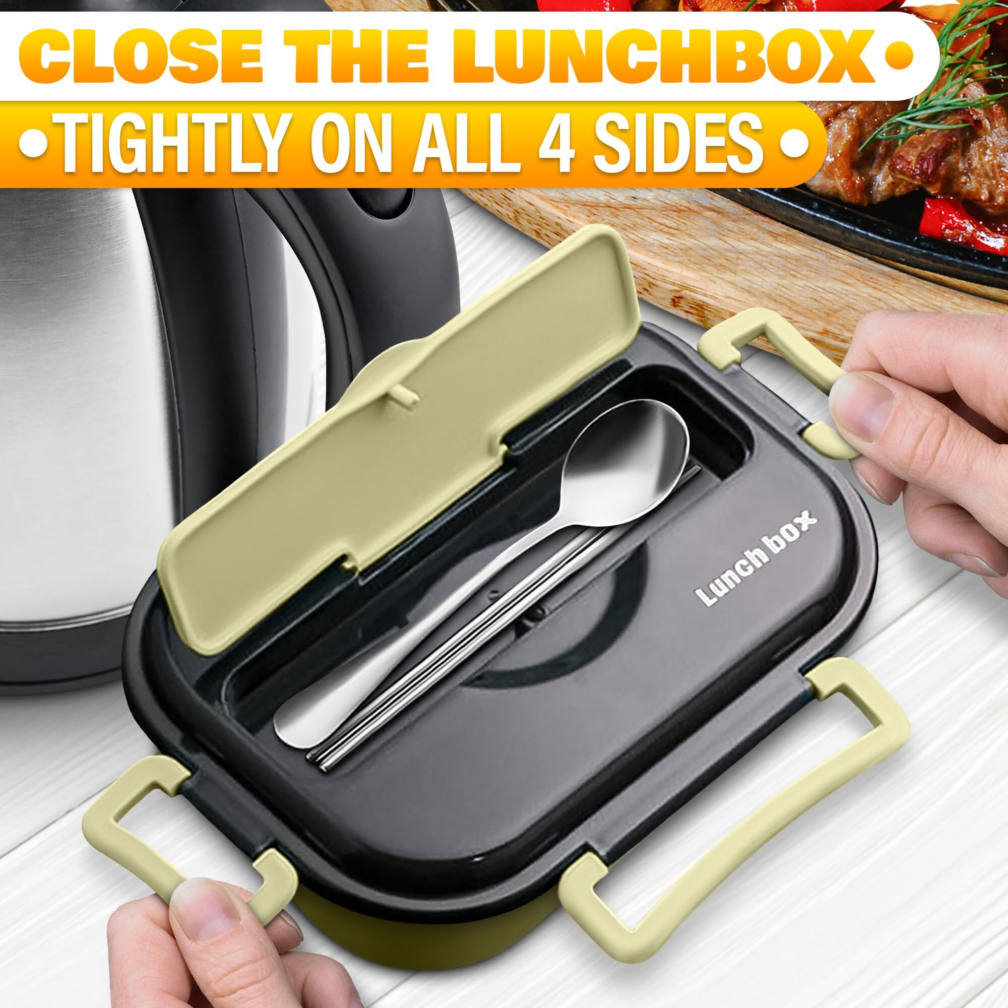 Stainless Steel Bento Lunch Box with Dual Compartments & Utensils – Microwave & Dishwasher Safe for Adults (Green) — image 6