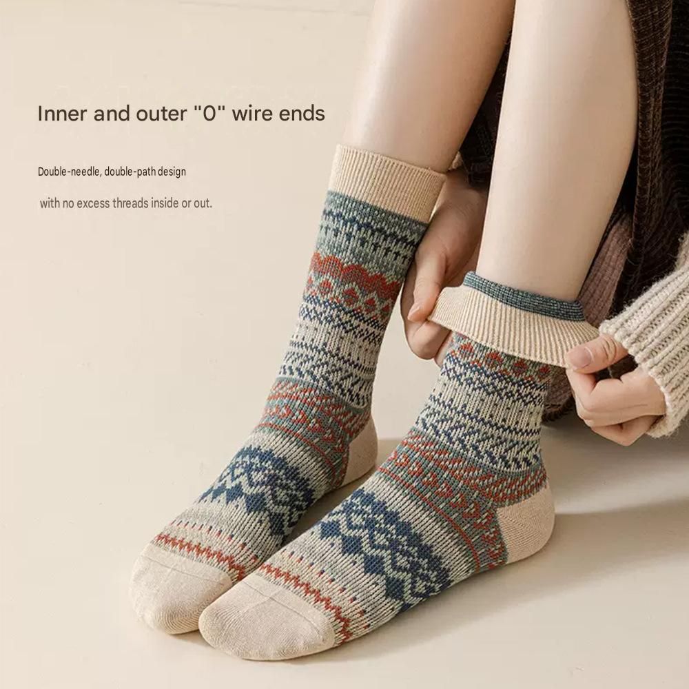 5-pcs Black Retro Ethnic Mid-Calf Socks for Women - Soft Cotton Blend, Seamless Toe, Non-Slip Heel, High Elastic Cuff, Versatile Autumn Winter — image 3