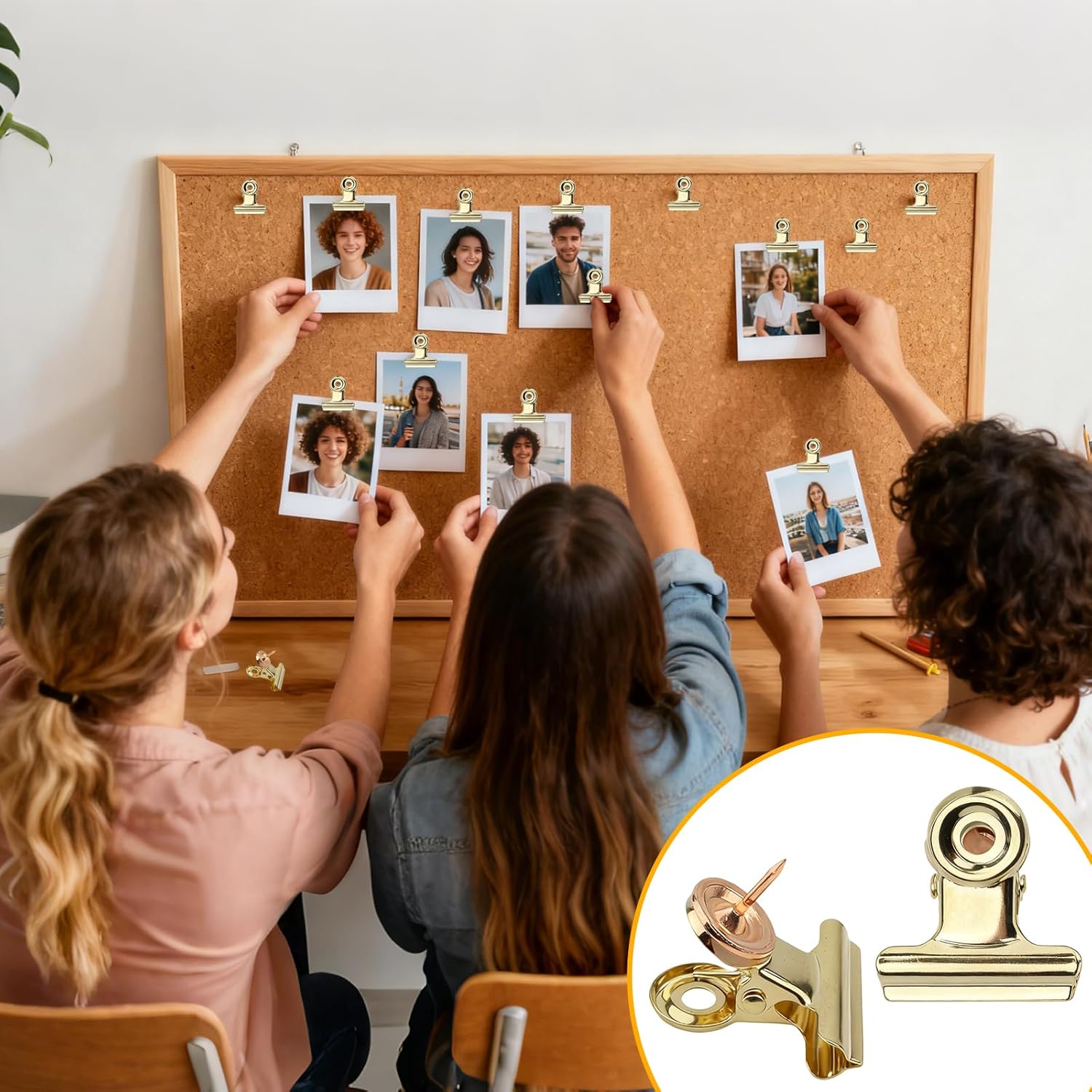 20Pcs Push Pins Clips Gold - Metal Bulldog Clips with Pushpin - Cork Board Thumb Tacks for Home Office School Artworks Projects on Cork Photos Documents on β image 2