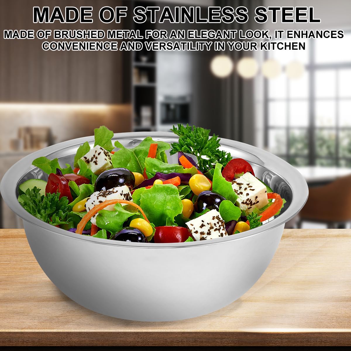 5-Piece Stainless Steel Mixing Bowl Set for Baking, Salad, Dough & Food Prep – Nesting Design with Measurement Marks and Durable Finish (Silver) — image 2