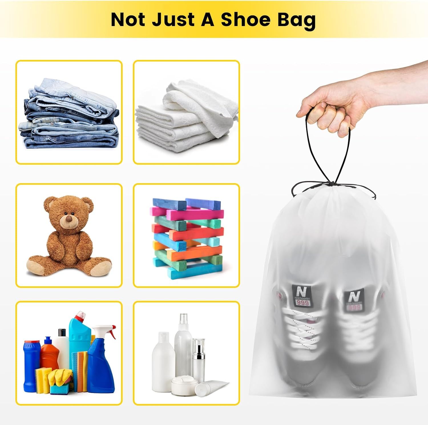 Shoe Bags for Travel - 6 Pcs Transparent Drawstring Backpack Travel Shoe Bag Clear Drawstring Bag Large Shoe Organizer with Rope Travel Essentials for Men โ image 6