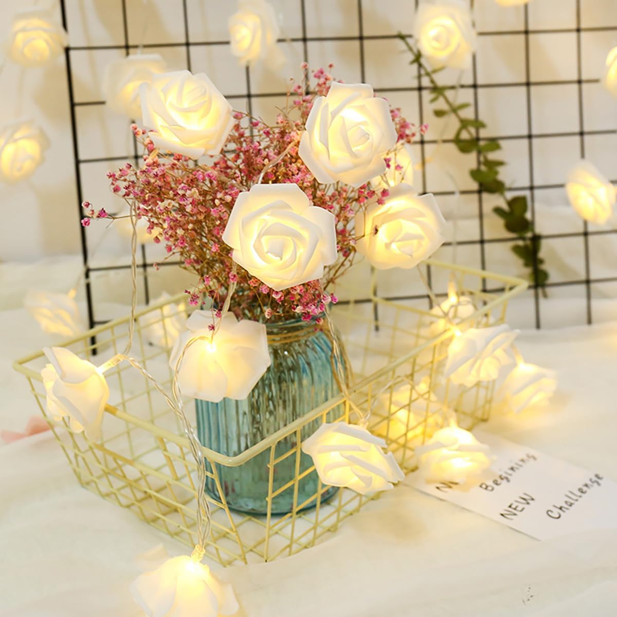 Rose LED Fairy Lights for Bedrooms, Weddings and Party Decor, Decorative Flower String Lighting for Indoor Ambience, Warm White and White — image 4