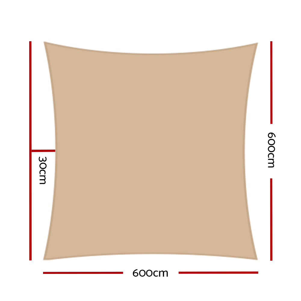 Instahut Shade Sail 6x6m Rectangle 280GSM 98% Sand Shade Cloth โ image 2