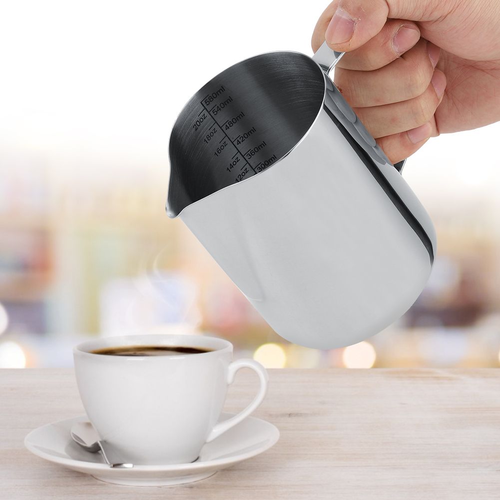 600ml Stainless Steel Measuring Cup Mug Milk Frothing Pitcher Jug for Latte Coffee Art — image 2