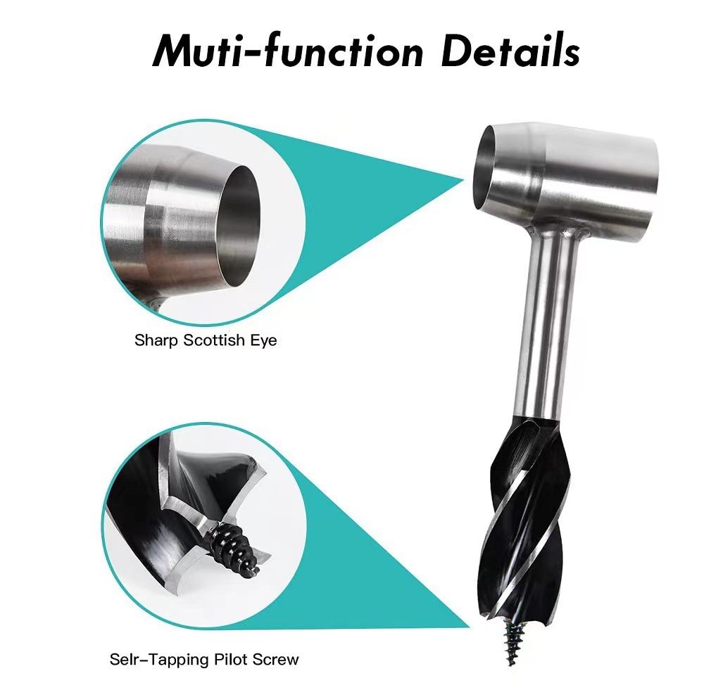 Gear for Survival Settlers Hand Auger Wrench with Wood Drill Peg and Manual Hole Maker Multitool with leather Case Camping brown โ image 3