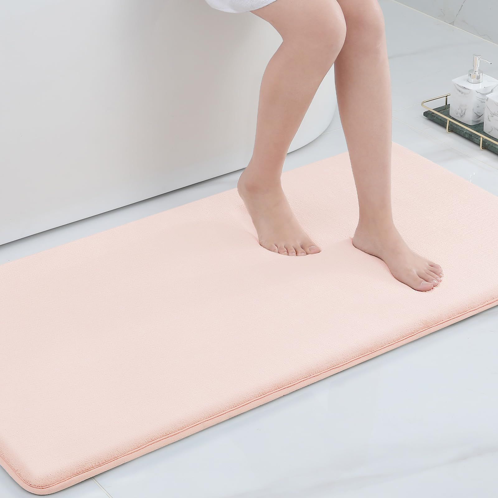 Memory Foam Bath Mat 40*60cm, Extra Soft Absorbent Bathroom Rugs Non Slip Bath Rug Runner for Shower Bathroom Floors, Pink — image 4