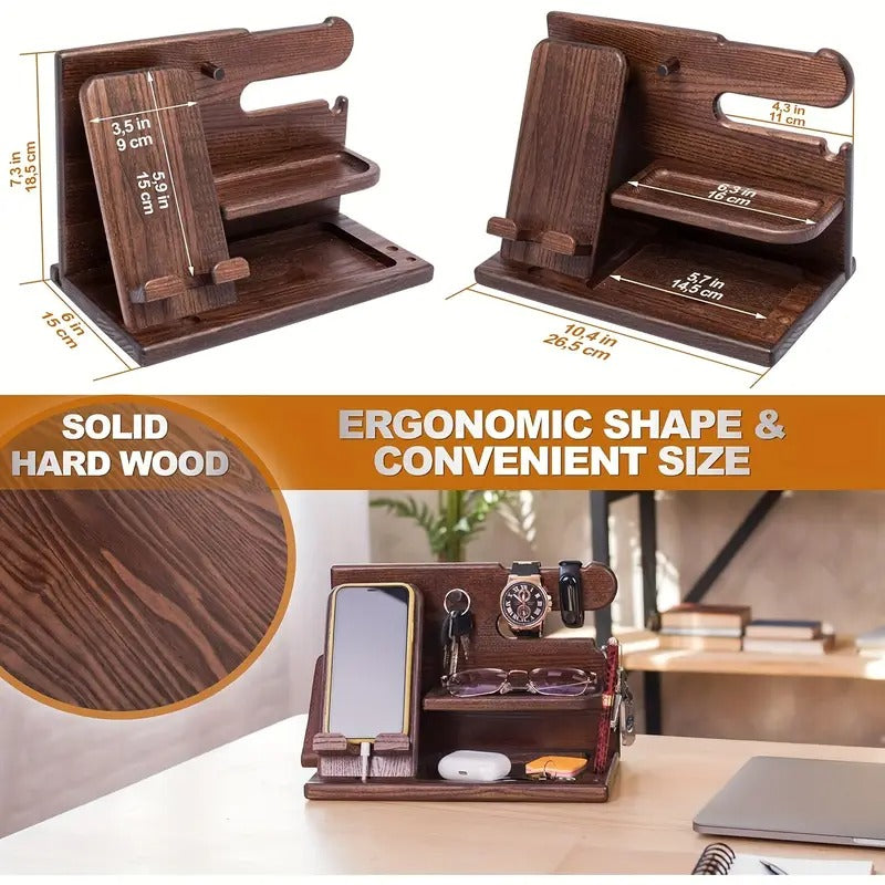 Wooden Desk Organizer Phone Docking Station Stand — image 5