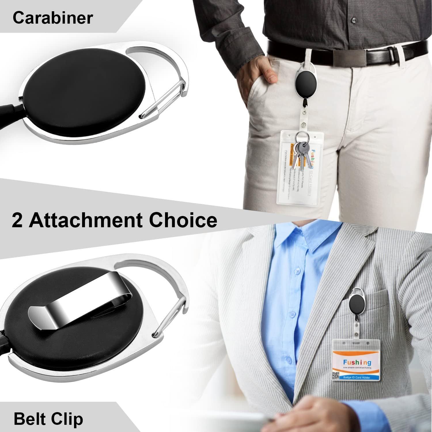 10Pcs Retractable ID Badge Holders ID Badge Reels with Belt Clip Retractable Badge Holders or Oice Worker Doctor Nurse (Black) — image 6