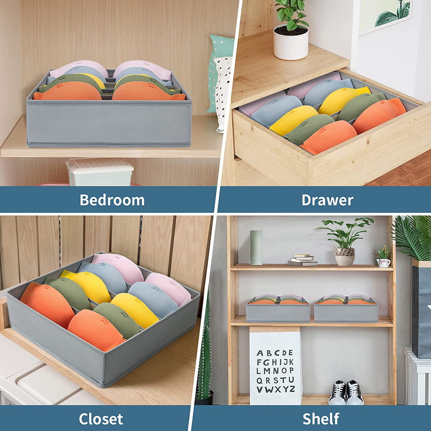 Wardrobe Clothes Organizer for Jeans, Upgraded Drawer Organizers for Clothing with Handle Foldable, Drawer Organizers Clothes(Gray,1PCS-M) 1PCS-7 Cell Gray — image 5