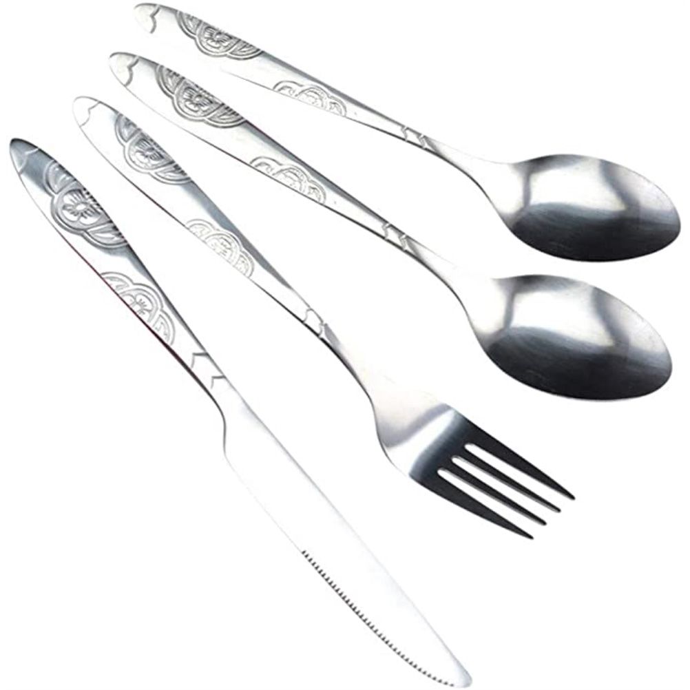 4PCS Cutlery Set Stainless Steel Cutlery for Cutter Fork Spoon Surface Carved Portable Lightweight Durable Tableware Set โ image 6