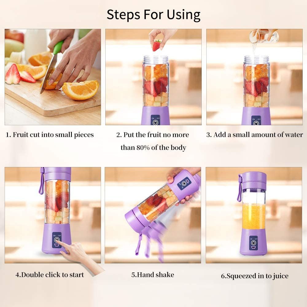 Portable 6 Blades in 3D Juicer Cup,Version Rechargeable Juice Blender Magnetic Secure Switch Electric Fruit Mixer for Superb Mixing 380ml β image 3