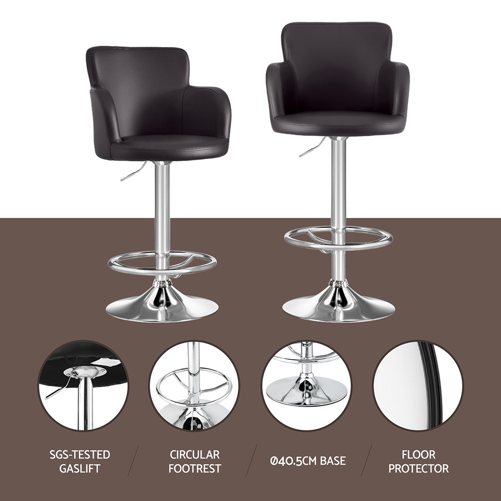 Artiss 1x Leather Bar Stools Swivel Adjustable Gas Lift PU Counter Chairs Brown — image 4