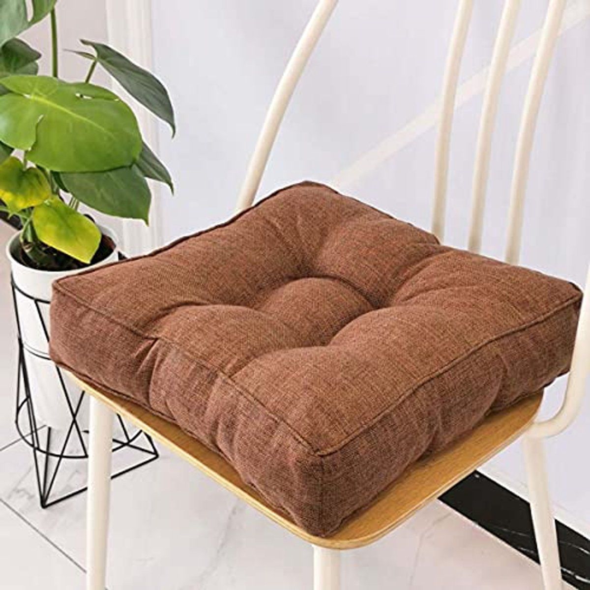 Tufted Chair Seat Cushion, Soft Washable Dining Room and Garden Chair Pad for Home, Patio, Office and Dining Seating, 8 cm Thick, Brown