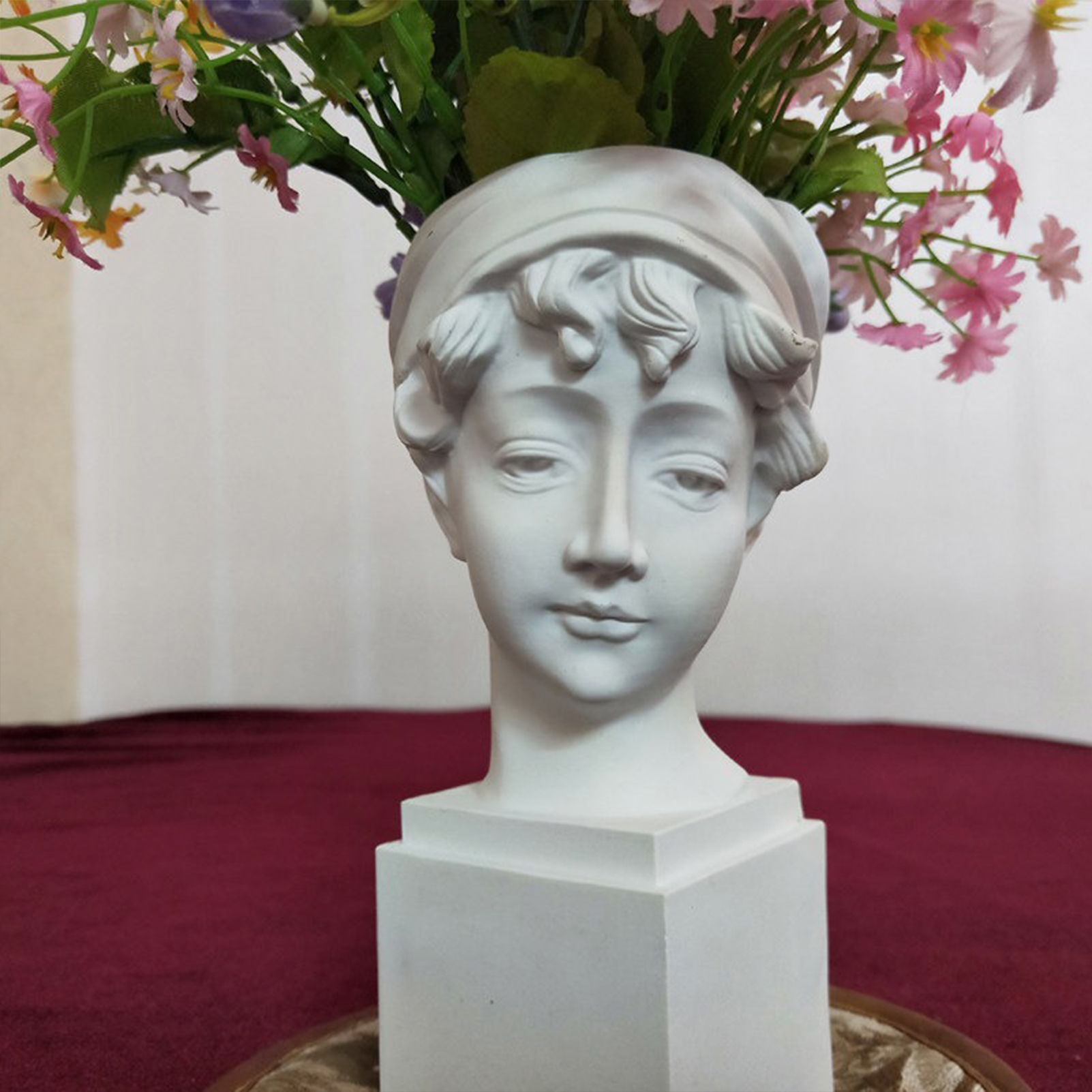 Elegant Girl with a Headscarf Resin Bust Sculpture Flower Vase - Classic European Style Figurine for Home Decor, Art Studio, or Office Desk - Perfect for — image 5