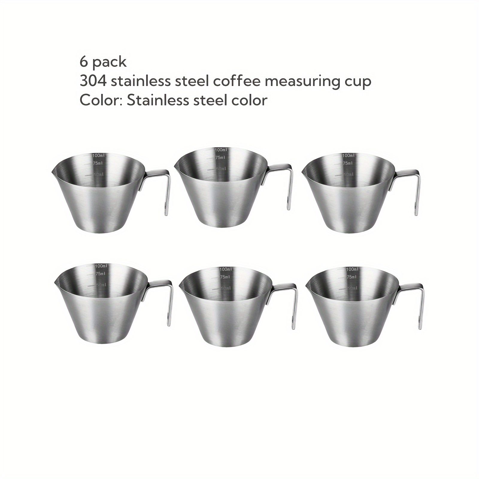 6 Pcs Espresso Measuring Cups, 304 Stainless Steel Metal Shot Glasses, Precise Scale for Barista Coffee Brewing, Home Kitchen Accessories