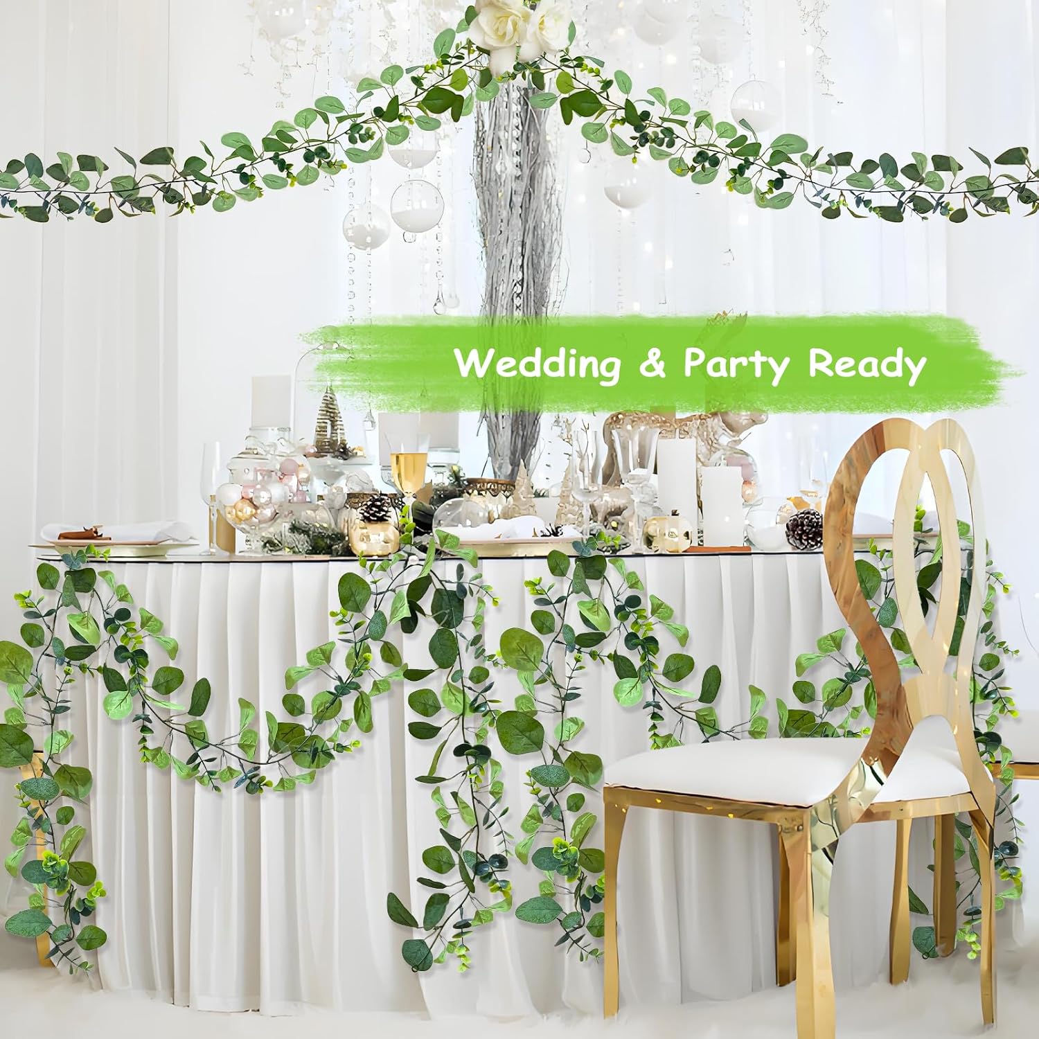 4 Pack Artificial Eucalyptus Garlands for Decoration, Artificial Greenery Garland Fake Vines for Bedroom and Wedding Decor, Artificial Plants with Ivy Vines — image 2