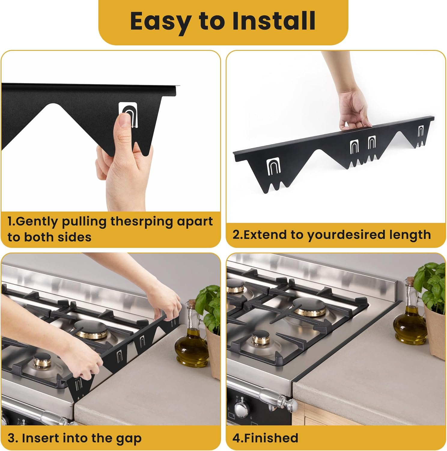 Stainless Steel Stove Gap Covers - 304 Stove Gap Filler, Easy retractable Length 13.8" to 27.5", Width 0.79", Heat Resistant Guard Between Stove Top & Counter โ image 6