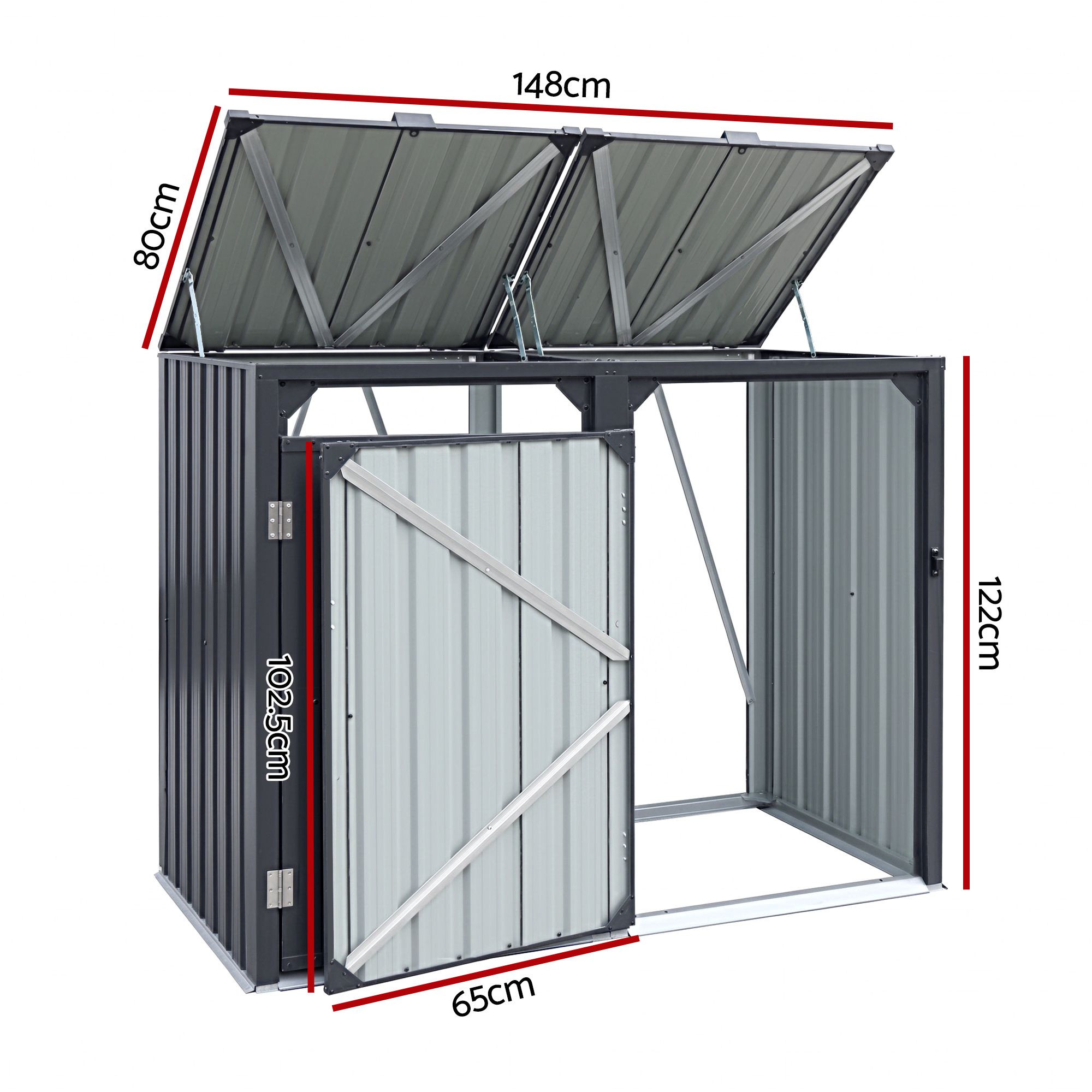 Giantz Bin Shed Double Wheelie Waste Bins Storage Steel Garden Enclosure Grey โ image 2