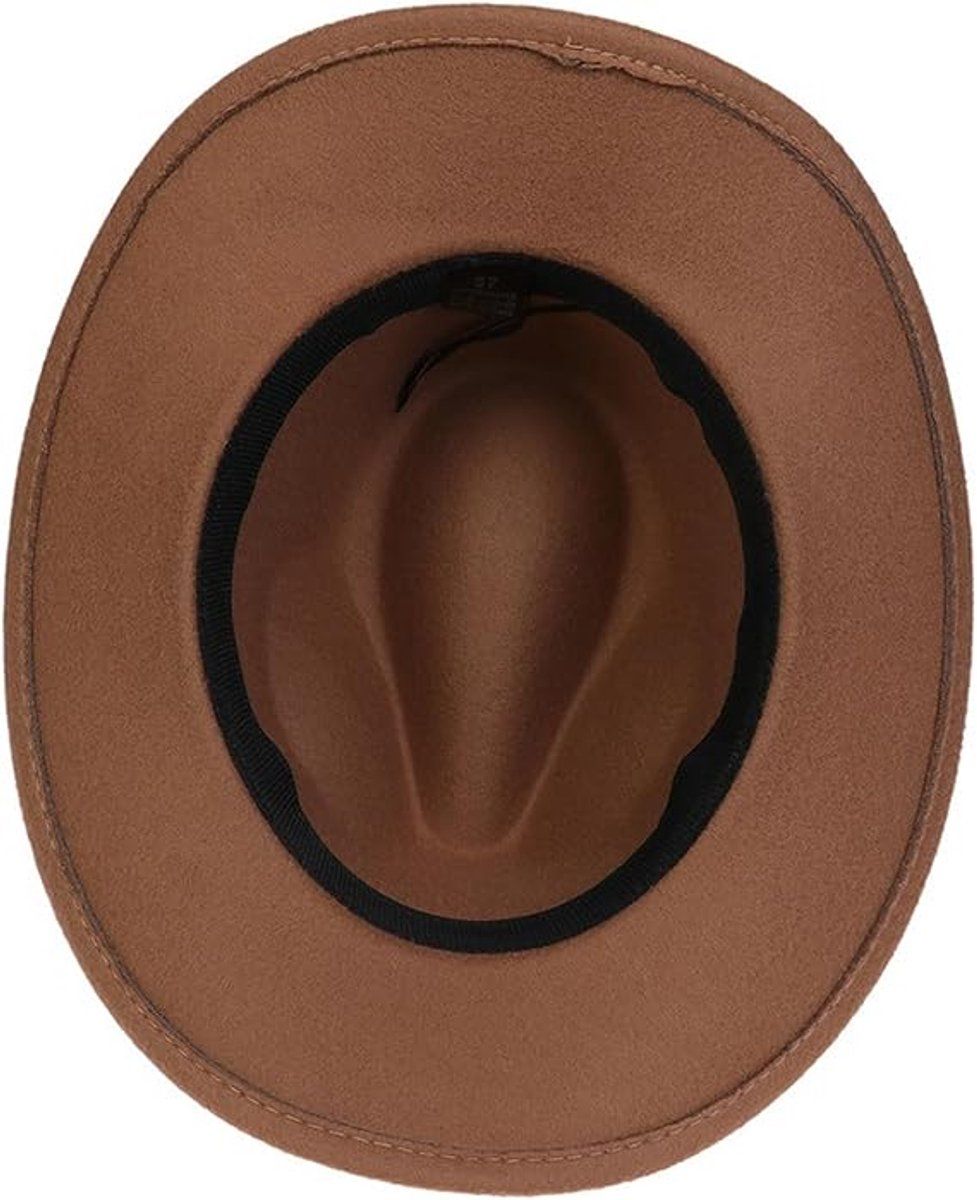 Western Cowboy Hat With Wide Brim Polyester Felt And Adjustable Inner Band For Men And Women Cosplay And Western Theme Parties Brown, 56 to 58 cm — image 3