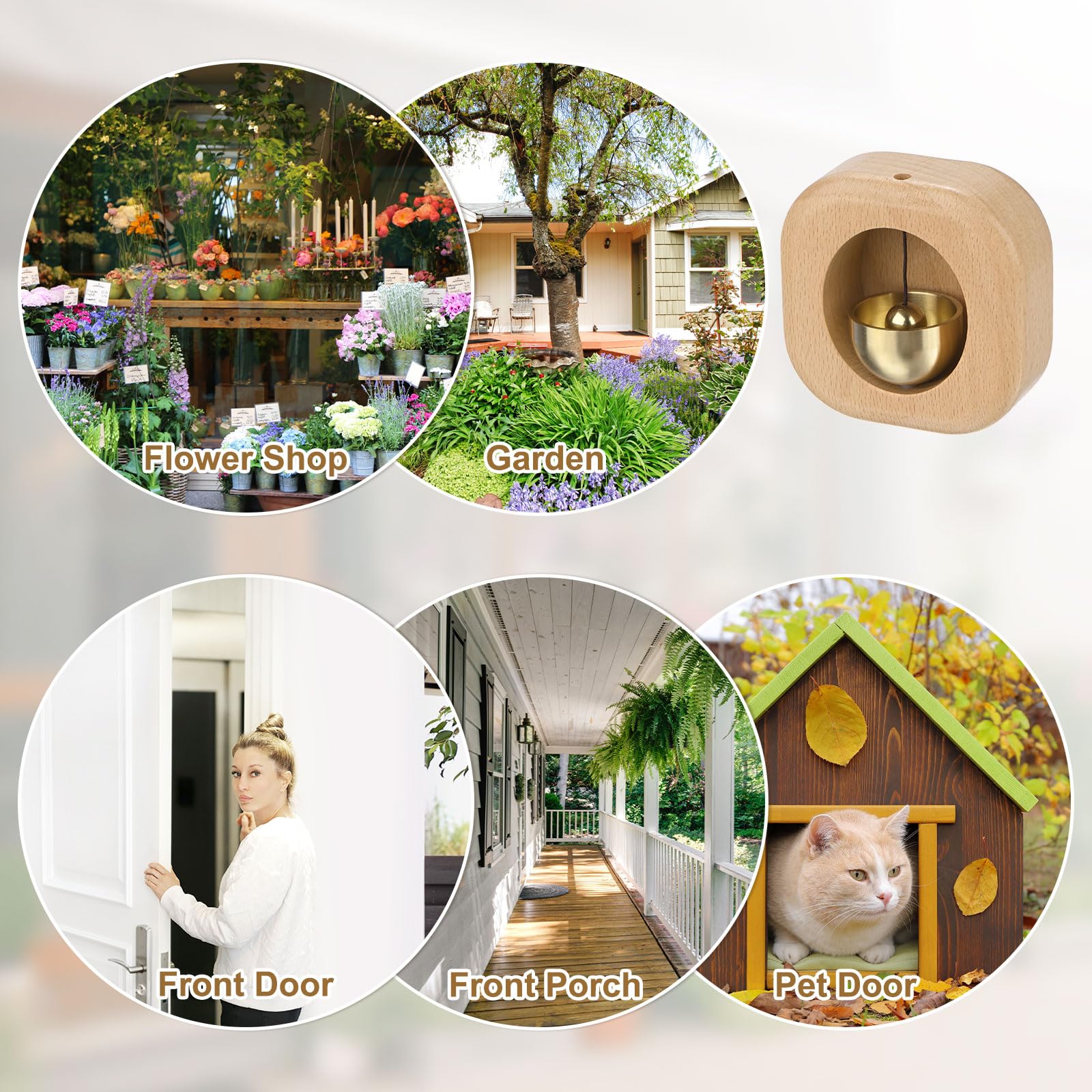 1 Piece Vintage Wooden Door Bell with Copper Chime and Magnetic Mount for Entryways and Bedrooms, Beech Square Design — image 6
